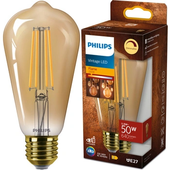 Żarówka LED E27 Edison ST64 6W = 50W 640lm 2200K Ciepła 330° FILAMENT Vintage Bursztynowa Ściemnialna Decorative Philips