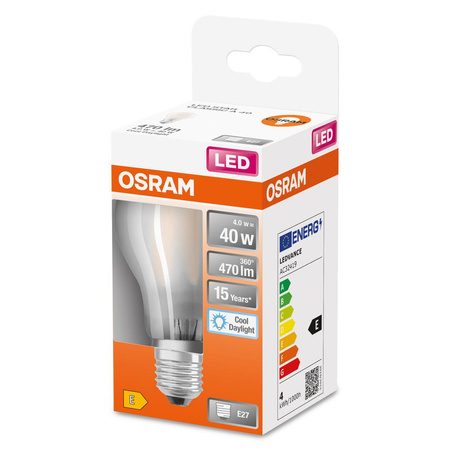 Żarówka LED A60 E27 4W = 40W 470lm 6500K Zimna 300° Retrofit Filament CLASSIC Osram