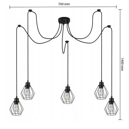 Lampa Sufitowa Oprawa Wisząca 5x E27 Czarna Otto Masterled