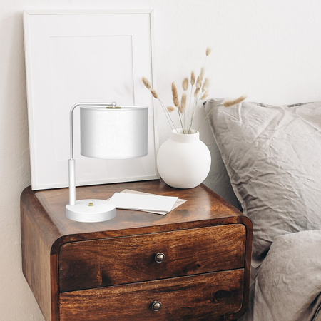 Lampka Biurkowa Stołowa ALBION Biała Tkanina 1xE27 Milagro