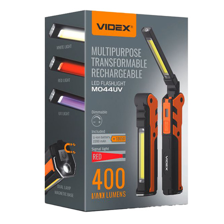 Latarka Ręczna Akumulatorowa LED 5W 400lm 5 Trybów Pracy USB C UV Ściemnialna Videx