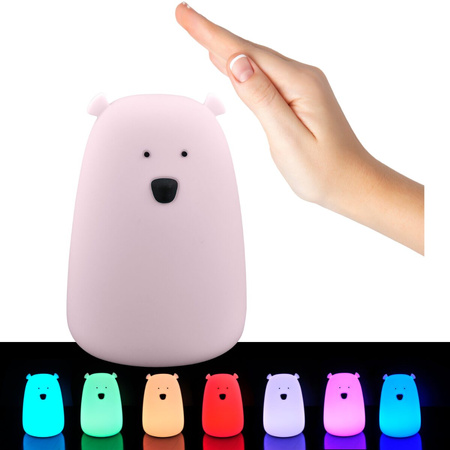 Lampka dekoracyjna nocna LED RGB z akumulatorem MIŚ Różowy GOLDLUX (Polux) 16cm