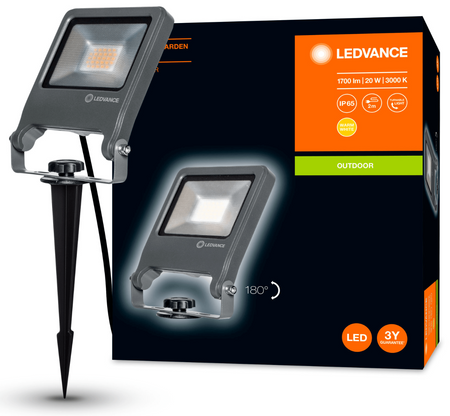 Naświetlacz LED Reflektor Zewnętrzny Lampa 20W 1700lm 3000K IP65 Szary Wbijany Endura Ledvance