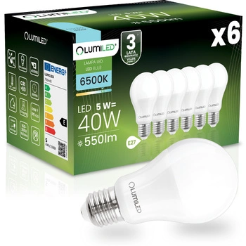 6x Żarówka LED E27 A60 5W = 40W 550 lm 6500K Zimna 260° LUMILED