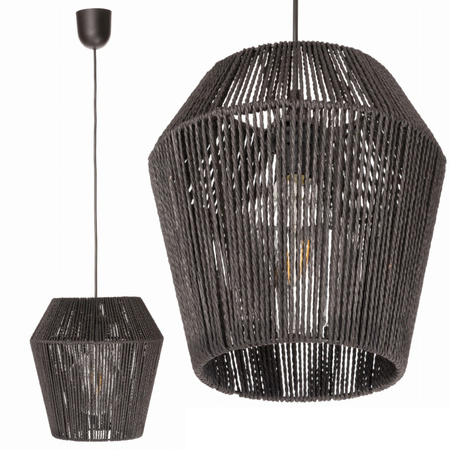 Lampa Wisząca BOHO Strunowa Pleciona SZNUR Czarna do LED E27