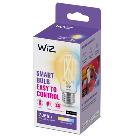 Żarówka LED E27 A60 7W = 60W 806lm 2700-6500K TW FILAMENT Inteligentna SMART WiFi Bluetooth Aplikacja WiZ