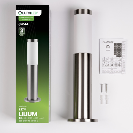 Lampa Ogrodowa Zewnętrzna E27 INOX SŁUPEK 45cm Lilium LUMILED