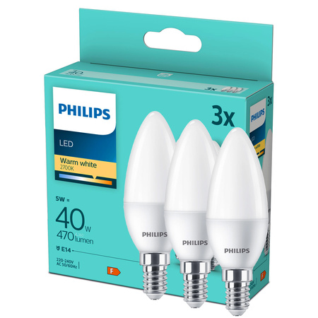 3x Żarówka LED E14 Świeczka B35 4,9W = 40W 470lm 2700K Ciepła Philips