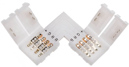 Złączka do taśmy LED 4PIN RGB 2-stronna zatrzask kątowy typu L 10mm