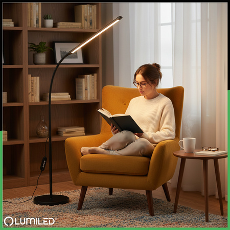 Lampa Stojąca Podłogowa Stołowa LED 14W CCT Ściemnialna z Regulacją Wysokości LONGA 2 Czarna LUMILED