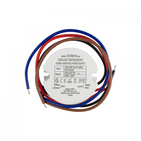 Zasilacz dopuszkowy FI60 do Taśm LED 20W 24V 0.83A Hermetyczny IP67 Ecolight