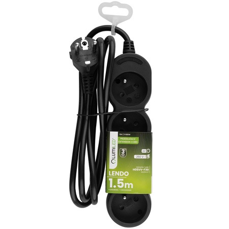 Przedłużacz Sieciowy Kabel z Uziemieniem Listwa Zasilająca 4 Gniazda 1.5m Czarny Sznur Lendo Lumiled