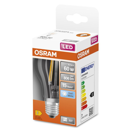 Żarówka LED A60 E27 6.5W = 60W 806lm 4000K Neutralna 300° Retrofit Filament CLASSIC Osram