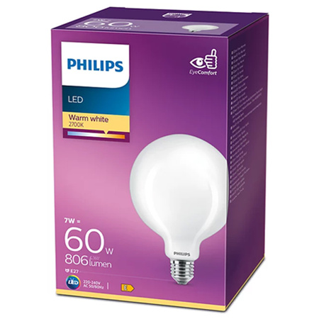 Żarówka LED Globe E27 G120 7W = 60W 806lm 2700K Ciepła Filament Mleczna PHILIPS