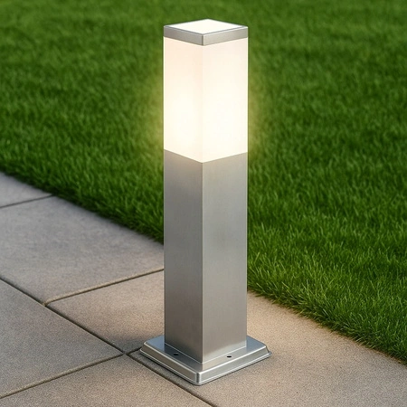 Lampa Ogrodowa oprawa KWADRATOWA SŁUPEK 1x E27 45cm srebrna IP44