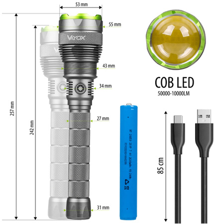 Latarka Taktyczna LED Wodoodporna Akumulator USB- C 10000lm IPX7 / OB 4 Vayox