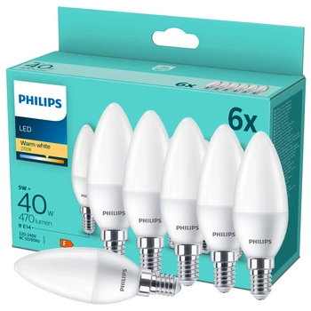 6x Żarówka LED E14 Świeczka B35 4.9W = 40W 470lm 2700K Ciepła Essential Philips