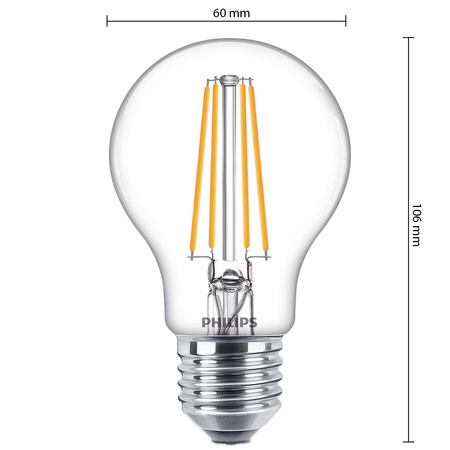 6x Żarówka LED E27 A60 7W = 60W 850lm 4000K Neutralna 300° FILAMENT EC Multipack Philips