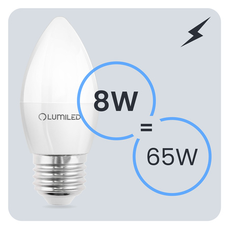 6x Żarówka LED E27 Świeczka B35 8W = 65W 880lm 6500K Zimna 180° LUMILED