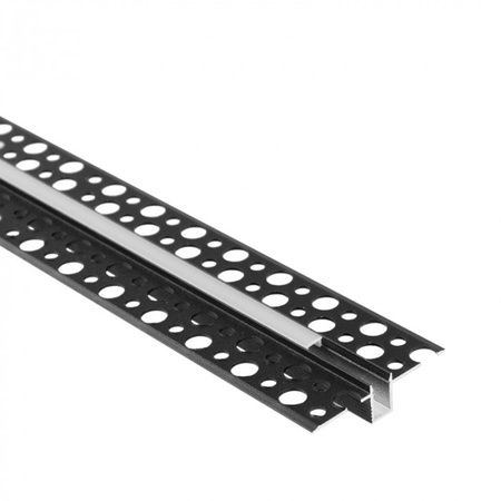 Profil Aluminiowy LED do Płyt GK Gipsowych REGIPS Wpuszczany Podtynkowy Czarny 2m z Kloszem Mroźnym do Taśm LED + Zaślepki seria GPW Ecolight