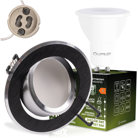 Oprawa Halogenowa Podtynkowa Okrągła Ruchoma TRIX 3w1 GU10 6W 3000K Czarny LUMILED