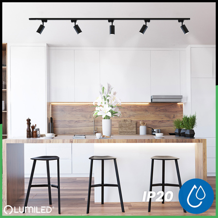 Zestaw Szyna Oświetleniowa Szynoprzewód 3m + 5x Reflektor Szynowy SAGI GU10 Czarny + Łącznik L LUMILED