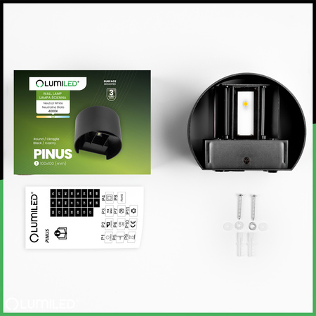 Kinkiet Ogrodowy Elewacyjny LED 2x3W 4000K Regulowany góra dół Czarny PINUS LUMILED