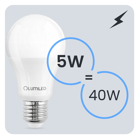 Żarówka LED E27 A60 5W = 40W 470lm 4000K Neutralna 260° LUMILED