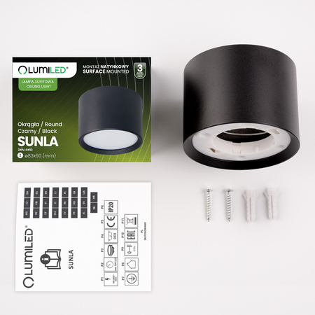 Oprawa HALOGENOWA Natynkowa SUNLA Tuba Gx53 LED Spot Kinkiet Sufitowa Walec Czarny LUMILED