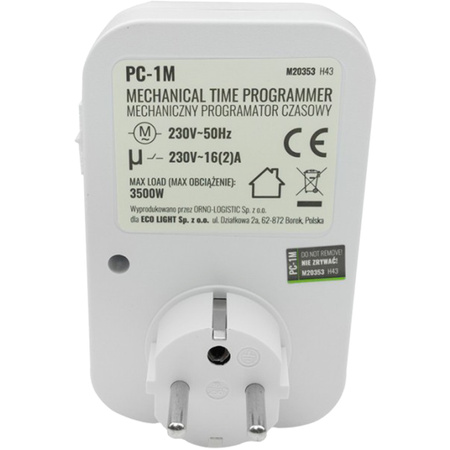 Programator Wyłącznik Czasowy Mechaniczny do Gniazdka Dobowy PC-1M M20353 More Ecolight