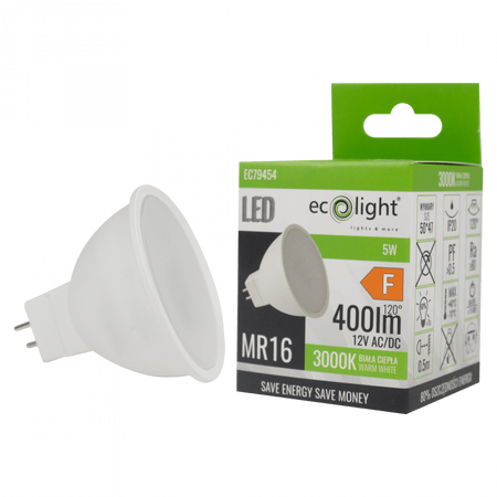 Żarówka LED Reflektor MR16 GU5.3 5W 400lm 3000K Ciepła 12V Ecolight
