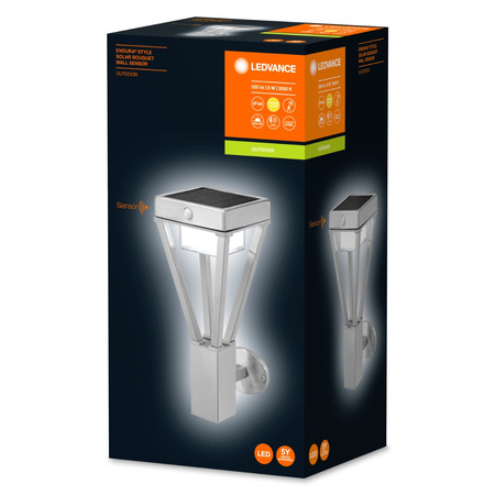 Lampa Ogrodowa Zewnętrzna Kinkiet Elewacyjny LED 6W 550lm 3000K IP44 Srebrny Z Czujnikiem Ruchu i Zmierzchu Endura Ledvance