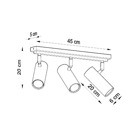 Lampa Sufitowa Oprawa Natynkowa SPOT TUBA Reflektor 3x GU10 Ruchoma Tubularna Czarna Nowoczesna Direzione Sollux