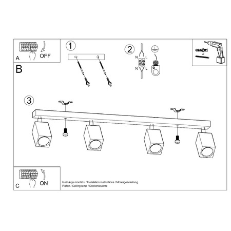 Lampa Sufitowa Oprawa Natynkowa SPOT TUBA Reflektor 4x GU10 Ruchoma Kwadratowa Brązowa Skandynawska Keke Sollux