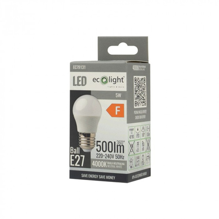 Żarówka LED Kulka P45 E27 5W 450lm 4000K Neutralna Ecolight