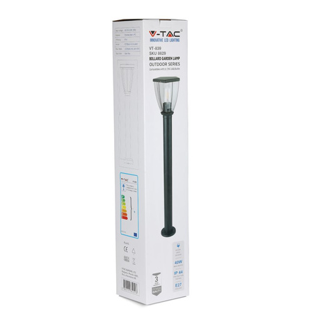 Lampa Ogrodowa Słupek 80cm E27 Przezroczysty Klosz Czarna VT-839 V-TAC