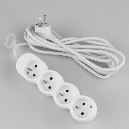 Przedłużacz Sieciowy Kabel z Uziemieniem Listwa Zasilająca 4 Gniazda 3m Biały Sznur Lendo Lumiled