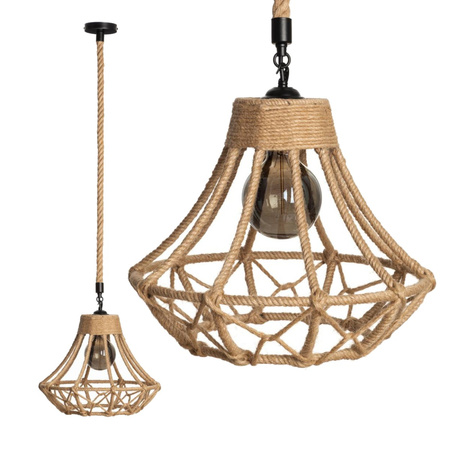 Lampa Wisząca BOHO Pleciona Jutowa Żyrandol do LED E27 SZNUR