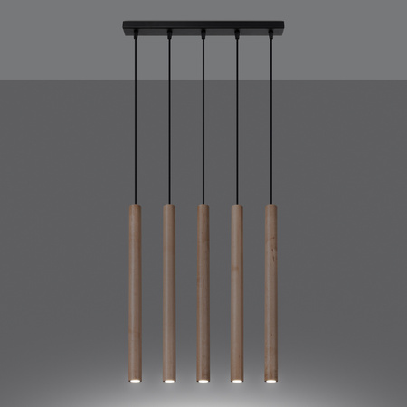 Lampa Sufitowa Wisząca Zwis 5x G9 Żyrandol Tubularna drewno Nowoczesna Pastelo Sollux