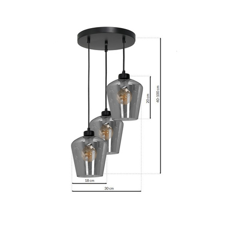 Lampa wisząca SANTIAGO 3xE27 Klosz Przydymione Szkło MLP6612 Metal + Szkło