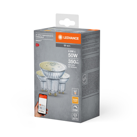 3x Żarówka LED GU10 Reflektor 5W 350lm 2700K Ciepła Ściemnialna SMART+ WiFi Ledvance