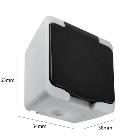 Gniazdo Hermetyczne Pojedyńcze Natynkowy z Klapką AQUATIC MINI IP54 ORNO Biało- Czarny