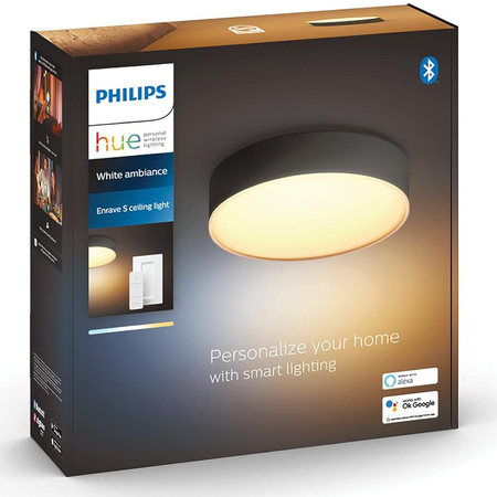 Plafon LED Lampa Sufitowa Natynkowa 9.6W 1220lm IP20 White Ambiance TW Czarna 26cm Inteligentna SMART Zigbee Bluetooth Enrave Philips HUE