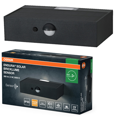Kinkiet Solarny Ogrodowy Lampa Elewacyjna Zewnętrzna LED z Czujnikiem Ruchu i Zmierzchu 3W 300lm 3000K Ciepła Szary IP65 Endura Osram