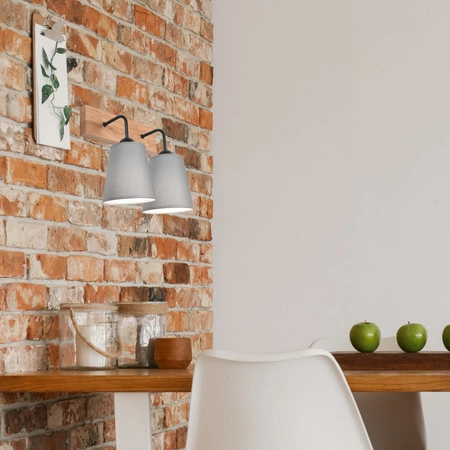 Lampa Ścienna Kinkiet LULA 2xE27 Szary Dębowy KM-2.200 Lamkur