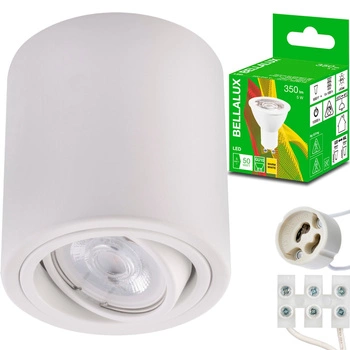 Oprawa Natynkowa HALOGENOWA Aluminiowa Biała SPOT TUBA 10cm + Żarówka LED GU10 5W 2700K Bellalux