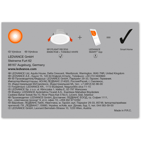 Oprawa Podtynkowa Panel LED Punktowa SPOT 4.5W 300lm Ściemnialna CCT RGB Okrągła 8,6 cm Biały SMART+ WiFi Downlight Ledvance