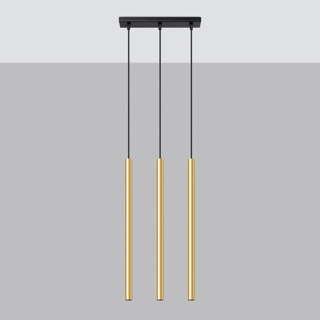 Lampa Sufitowa Wisząca Zwis 3x G9 Tuba Żyrandol Tubularna Złota Połysk Nowoczesna Pastelo Sollux