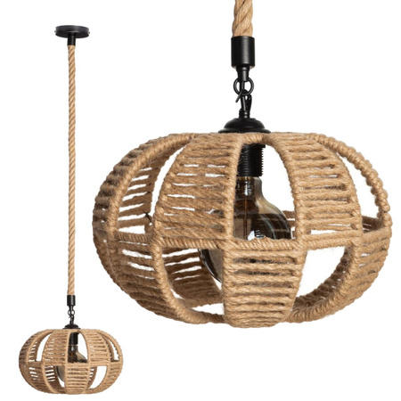 Lampa Wisząca BOHO Pleciona Jutowa Elipsa do LED E27 SZNUR