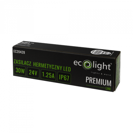 Zasilacz do Taśm LED Hermetyczny 30W 24V 1.25A IP67 PREMIUM Ecolight